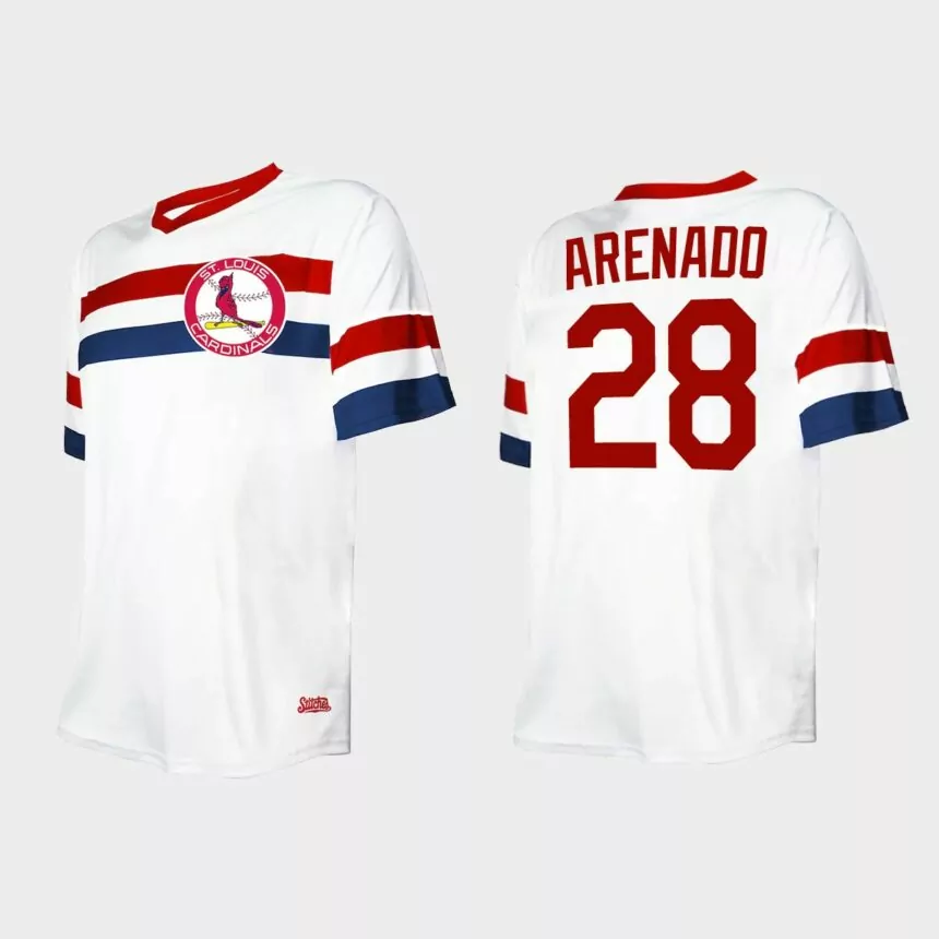 Men’s Nolan Arenado St. Louis Cardinals Cooperstown Collection V-Neck Jersey – White