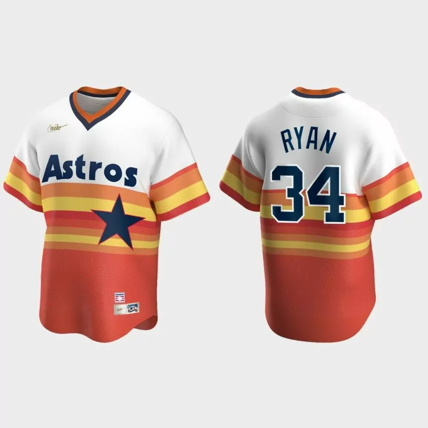 Men’s Nolan Ryan Houston Astros Cooperstown Collection Home Jersey – White Orange