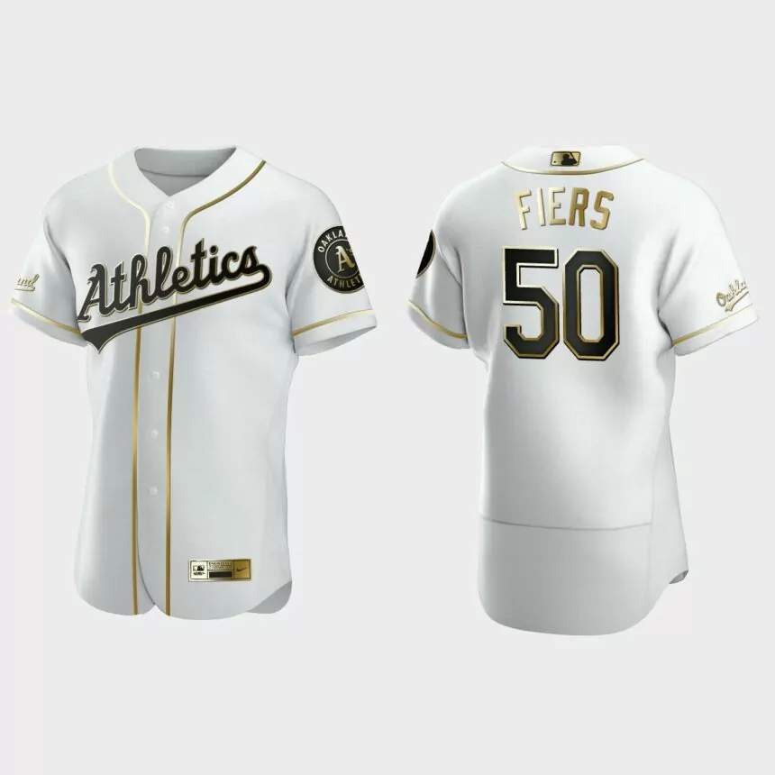 Men’s Oakland Athletics Mike Fiers Authentic Golden Edition Jersey – White