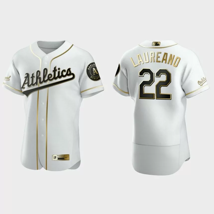 Men’s Oakland Athletics Ramon Laureano Authentic Golden Edition Jersey – White