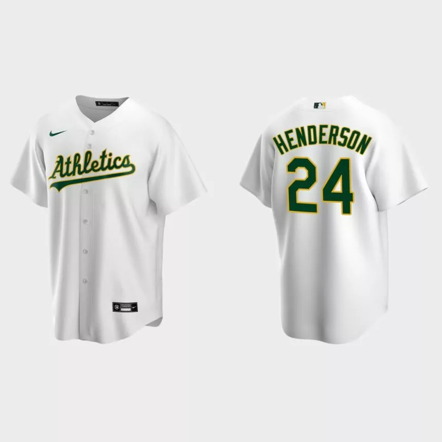 Men’s Oakland Athletics Rickey Henderson Home Replica Jersey – White