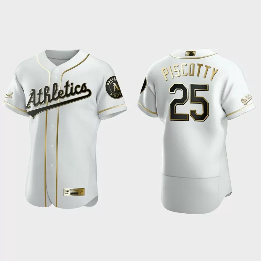 Men’s Oakland Athletics Stephen Piscotty Authentic Golden Edition Jersey – White