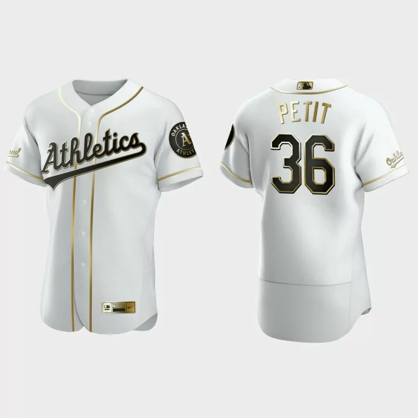 Men’s Oakland Athletics Yusmeiro Petit Authentic Golden Edition Jersey – White
