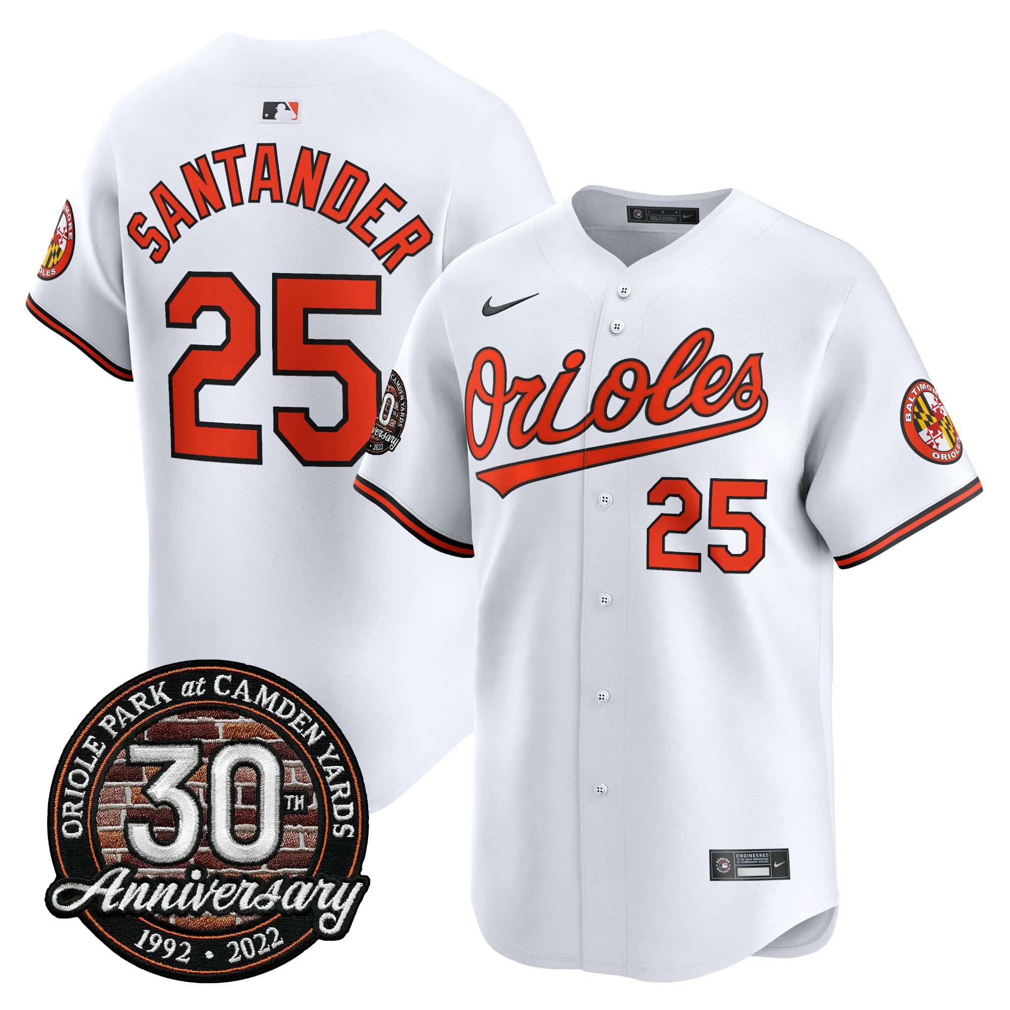 Men’s Orioles Camden Yards 30th Anniversary Patch Vapor Premier Limited Jersey – All Stitched Anthony Santander       25