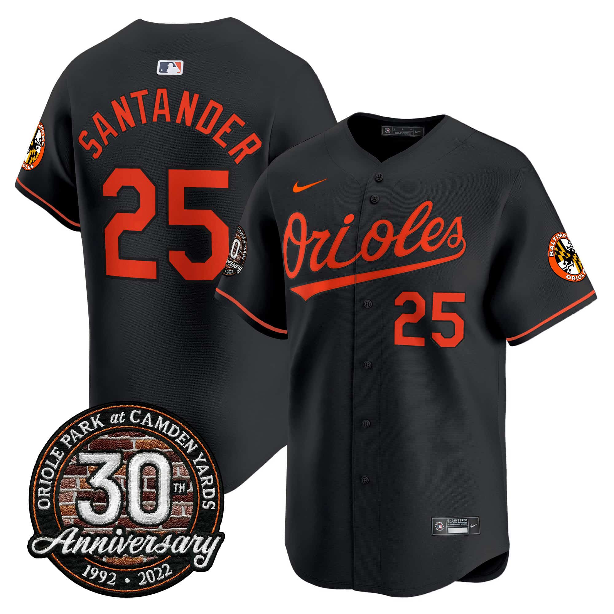 Men’s Orioles Camden Yards 30th Anniversary Patch Vapor Premier Limited Jersey – All Stitched Anthony Santander 25