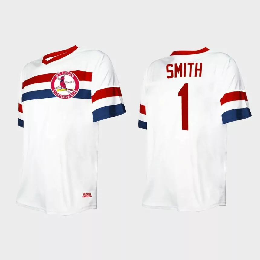 Men’s Ozzie Smith St. Louis Cardinals Cooperstown Collection V-Neck Jersey – White