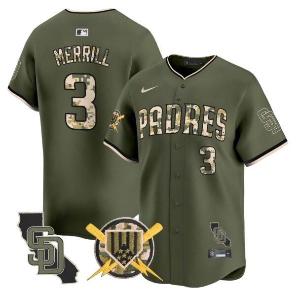 Men’s Padres Armed Forces Day Vapor Premier Limited Jersey – All Stitched Jackson Merrill