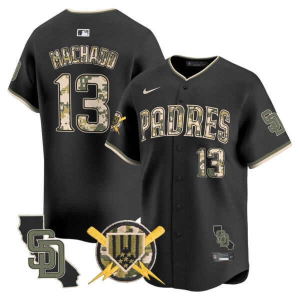 Men’s Padres Armed Forces Day Vapor Premier Limited Jersey – All Stitched Manny Machado  13