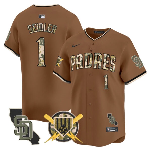 Men’s Padres Armed Forces Day Vapor Premier Limited Jersey – All Stitched Peter Seidler   1