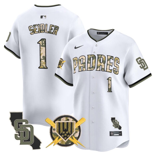 Men’s Padres Armed Forces Day Vapor Premier Limited Jersey – All Stitched Peter Seidler #1