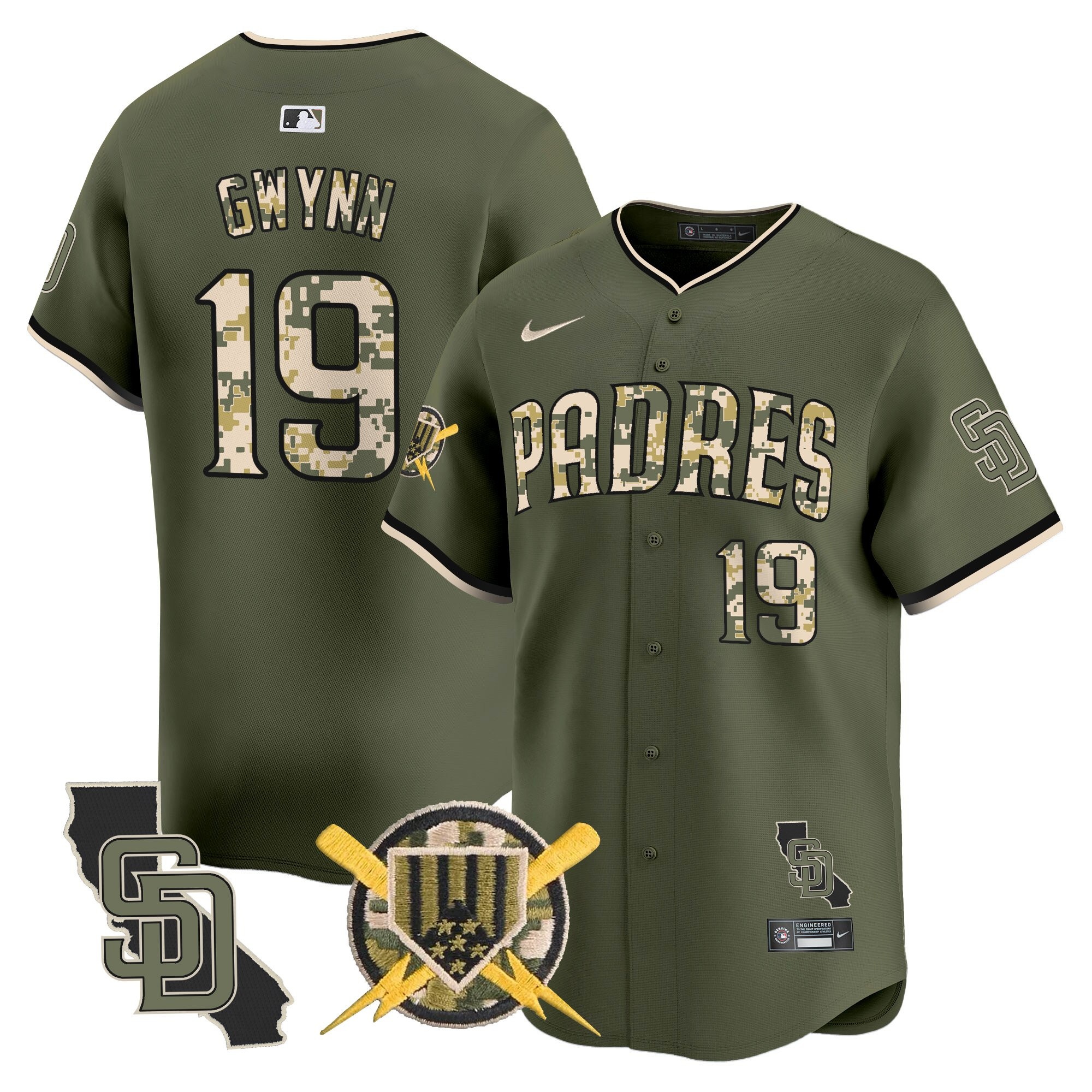 Men’s Padres Armed Forces Day Vapor Premier Limited Jersey – All Stitched Tony Gwynn  19