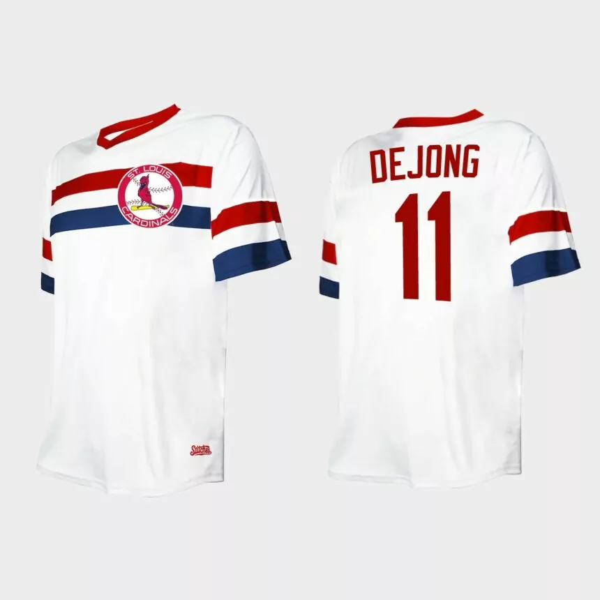 Men’s Paul DeJong St. Louis Cardinals Cooperstown Collection V-Neck Jersey – White