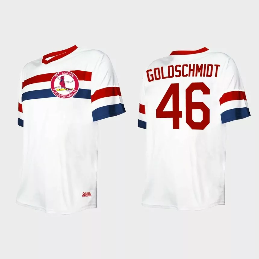 Men’s Paul Goldschmidt St. Louis Cardinals Cooperstown Collection V-Neck Jersey – White