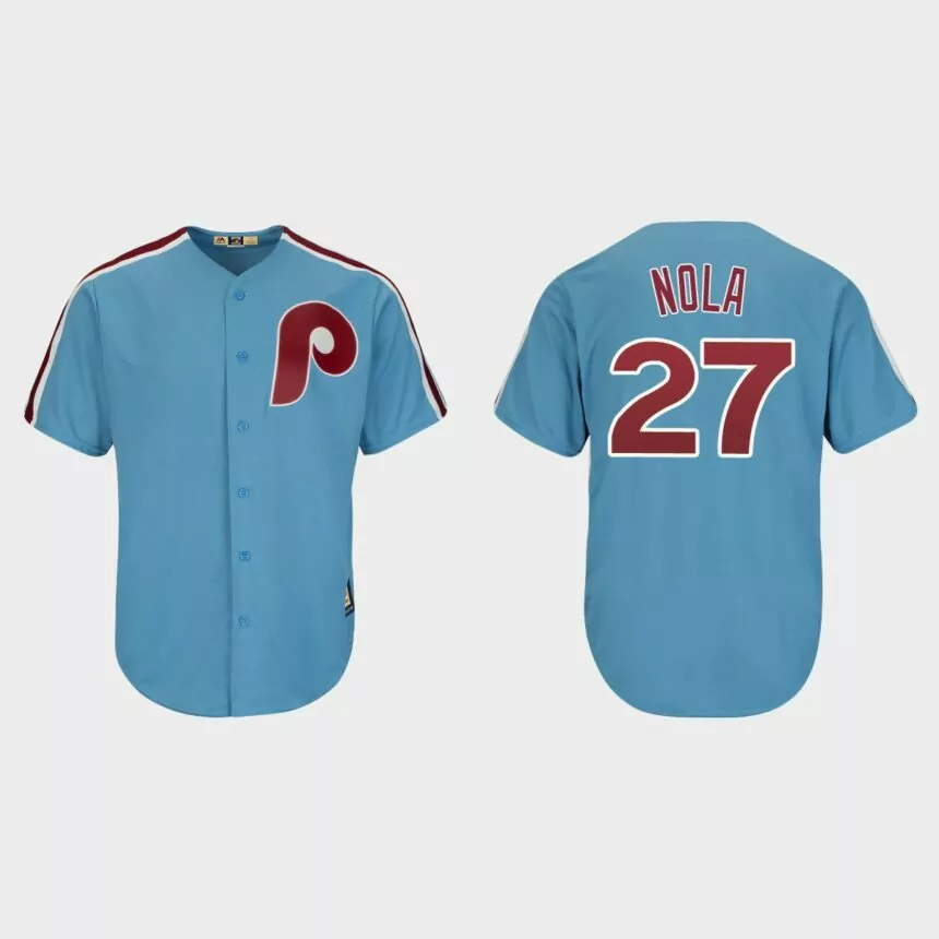 Men’s Philadelphia Phillies Aaron Nola Light Blue Cooperstown Player Cool Base Jersey