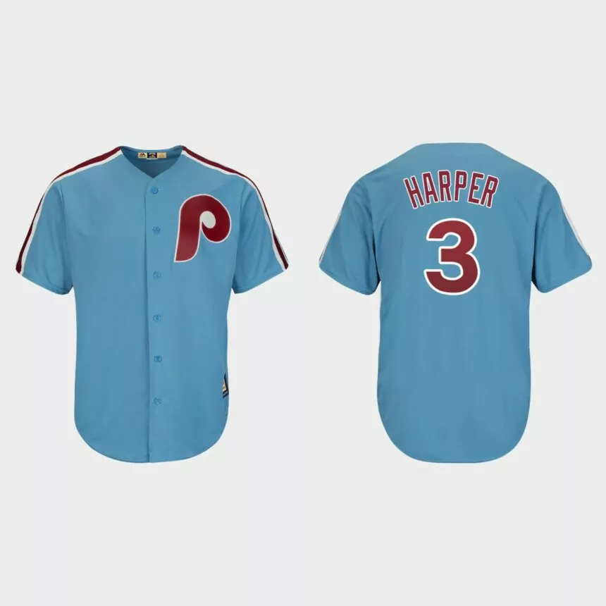 Men’s Philadelphia Phillies Bryce Harper Light Blue Cooperstown Player Cool Base Jersey