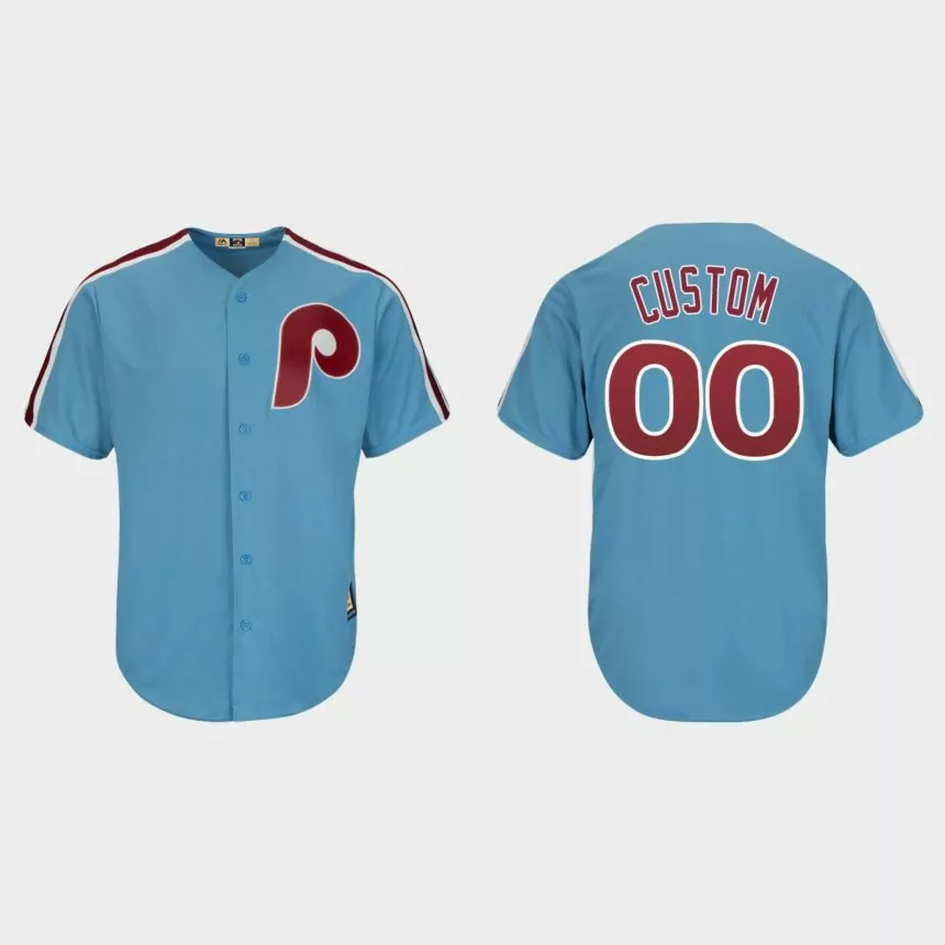 Men’s Philadelphia Phillies Custom Light Blue Cooperstown Player Cool Base Jersey