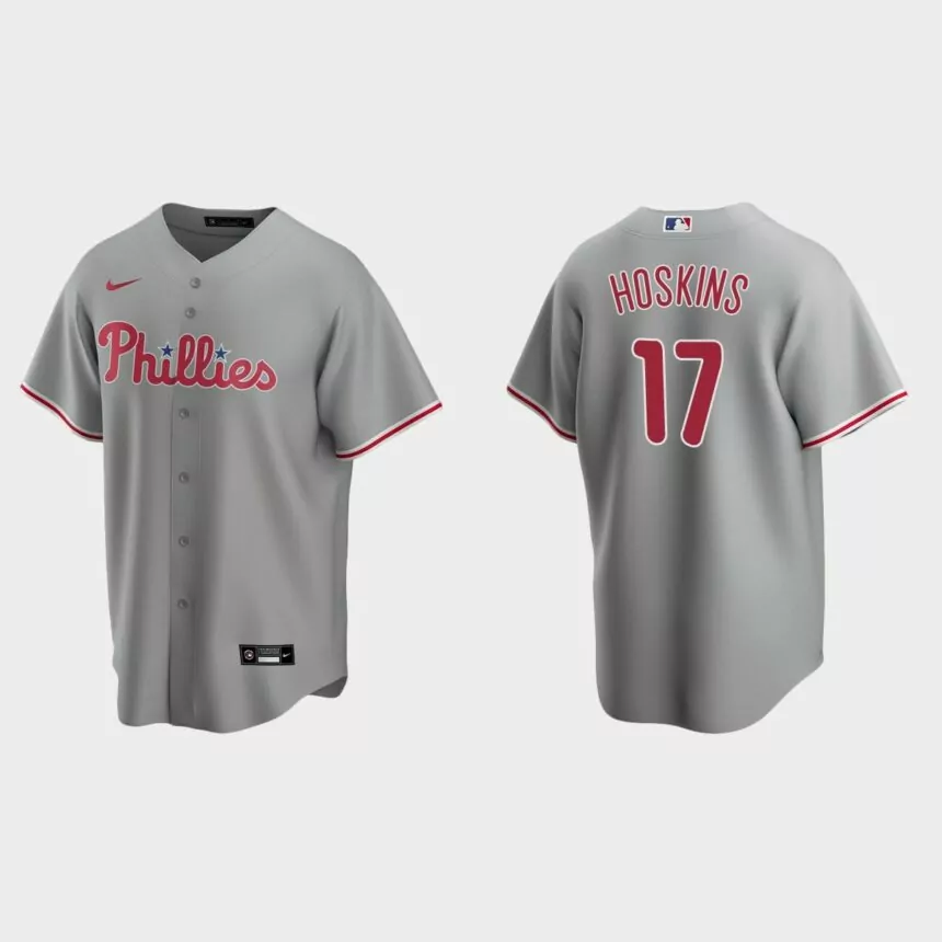 Men’s Philadelphia Phillies Rhys Hoskins Road Replica Jersey – Gray