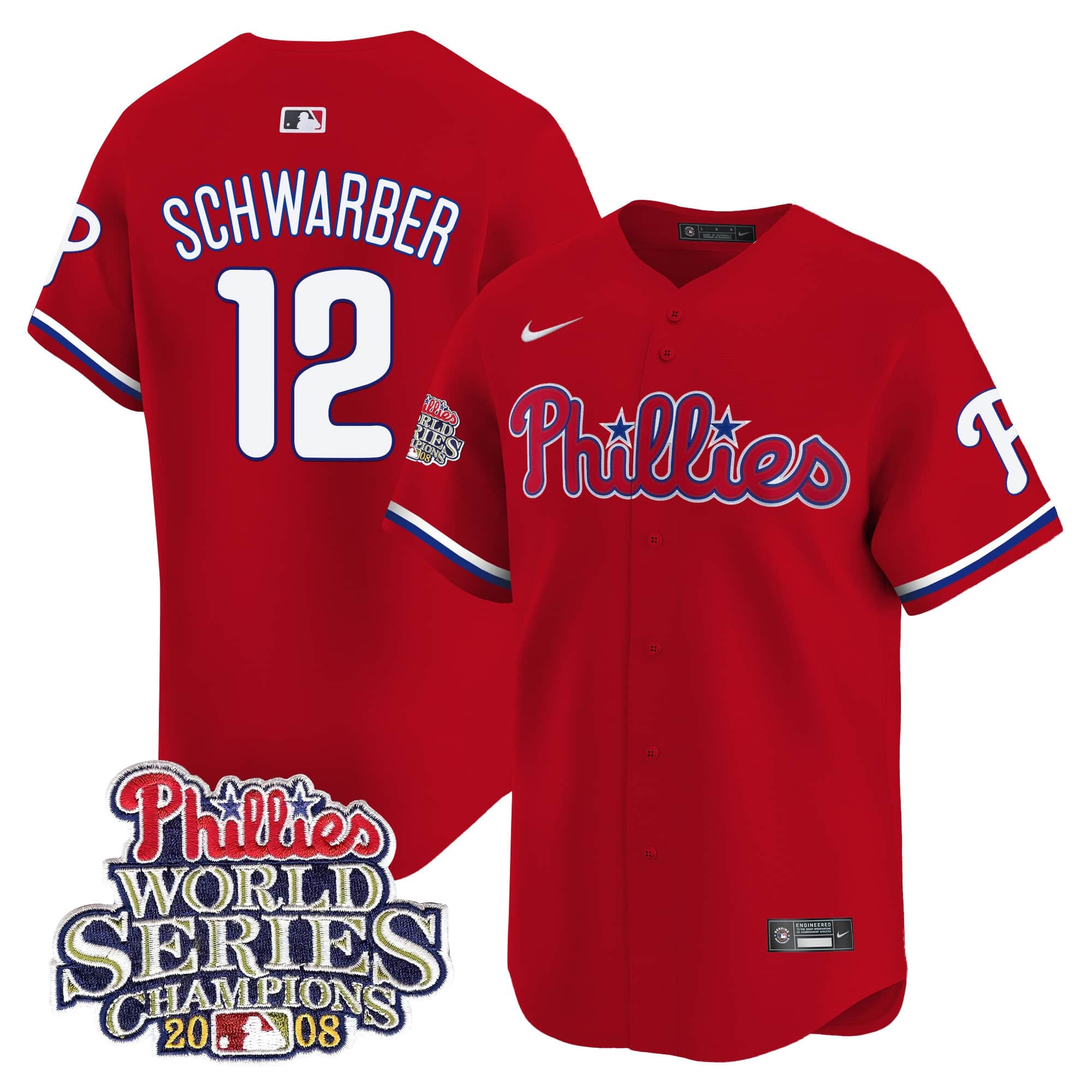 Men’s Phillies 2008 World Series Champions Patch Vapor Premier Limited Jersey – All Stitched 12 Kyle Schwarber