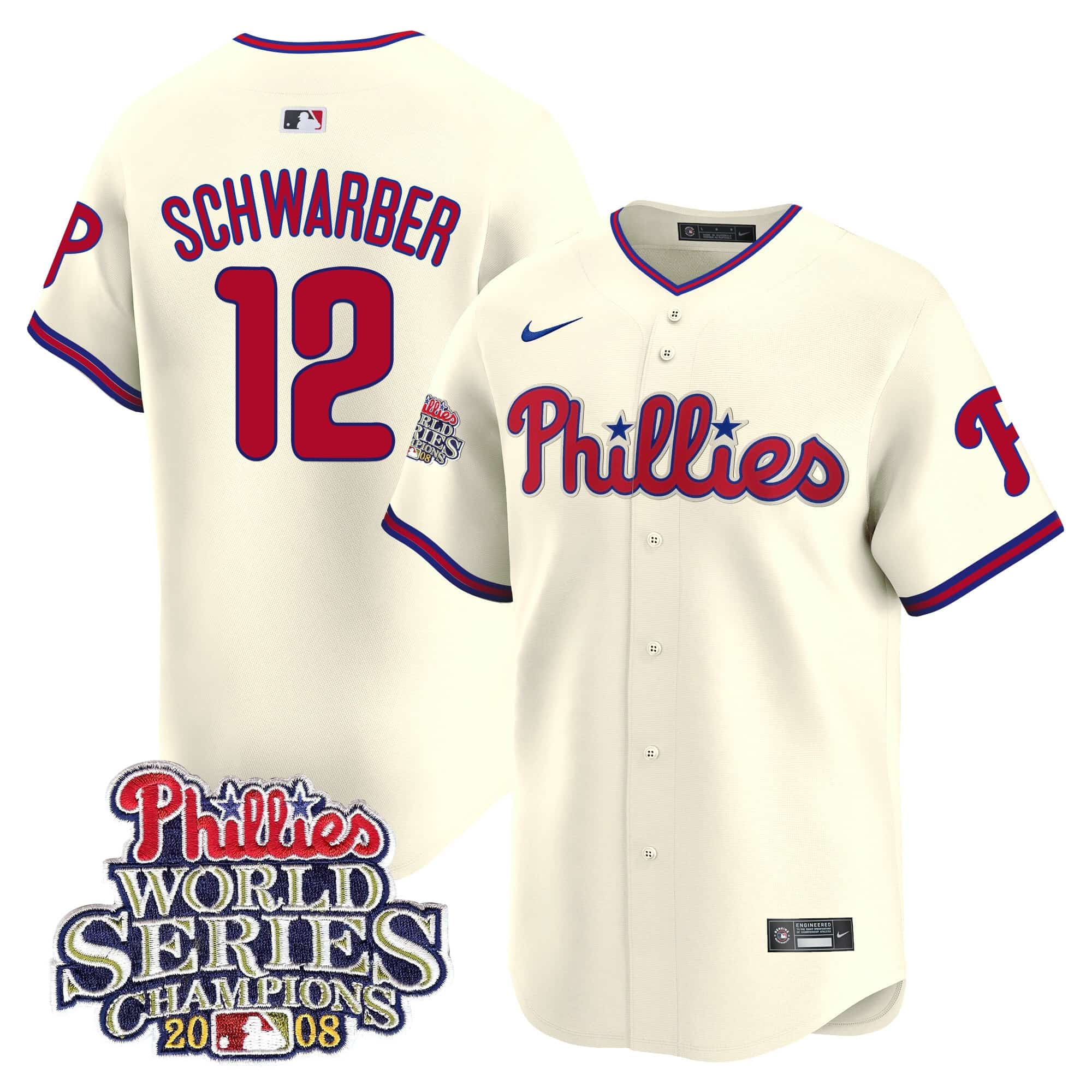 Men’s Phillies 2008 World Series Champions Patch Vapor Premier Limited Jersey – All Stitched Kyle Schwarber