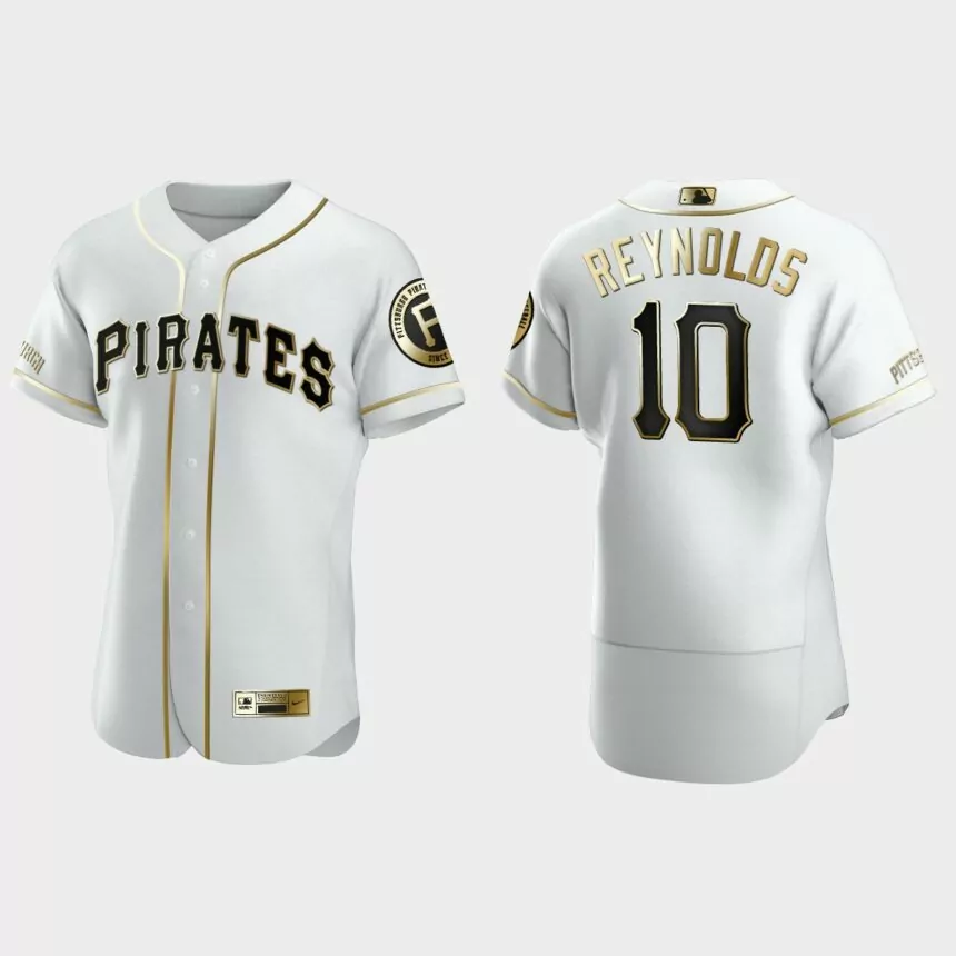 Men’s Pittsburgh Pirates Bryan Reynolds Authentic Golden Edition Jersey – White