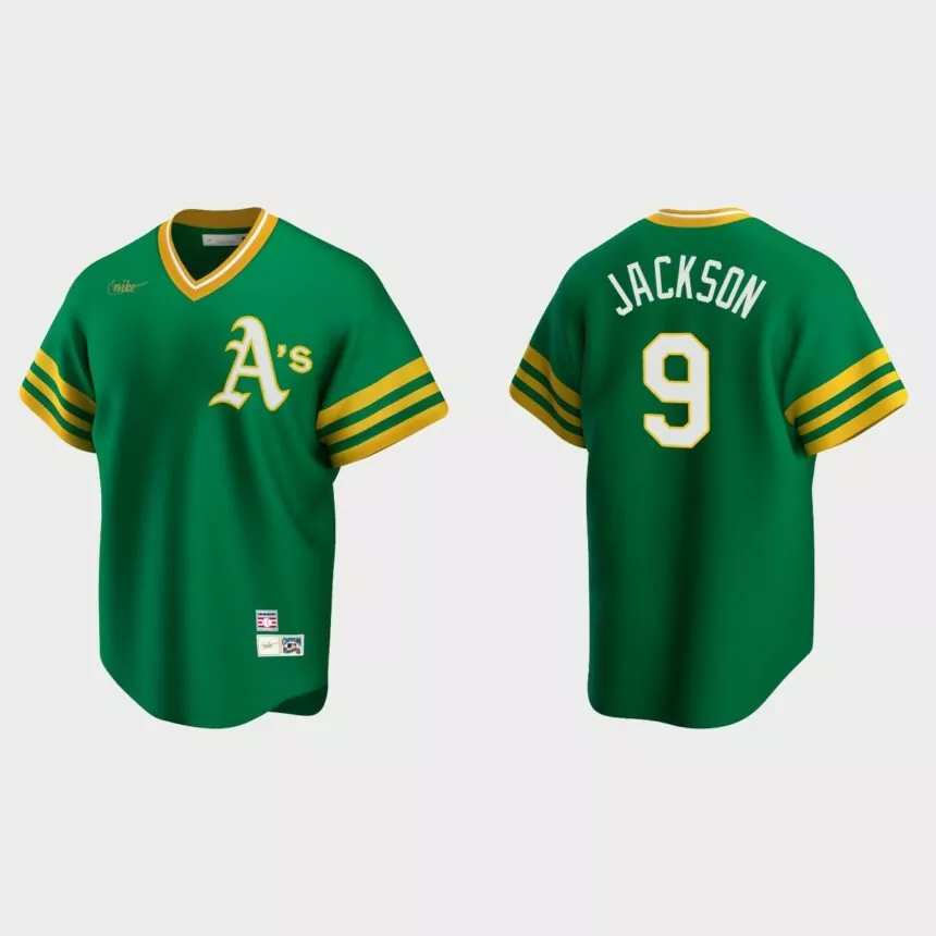 Men’s Reggie Jackson Oakland Athletics Cooperstown Collection Road Jersey – Kelly Green