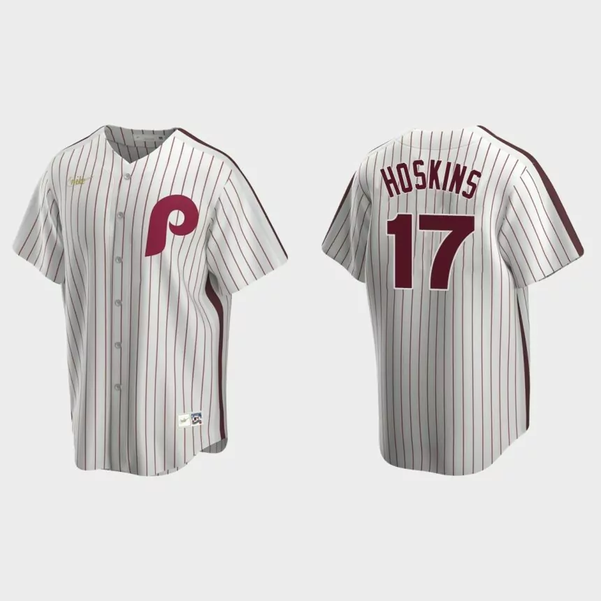 Men’s Rhys Hoskins #17 Philadelphia Phillies Cooperstown Collection Home Jersey – White