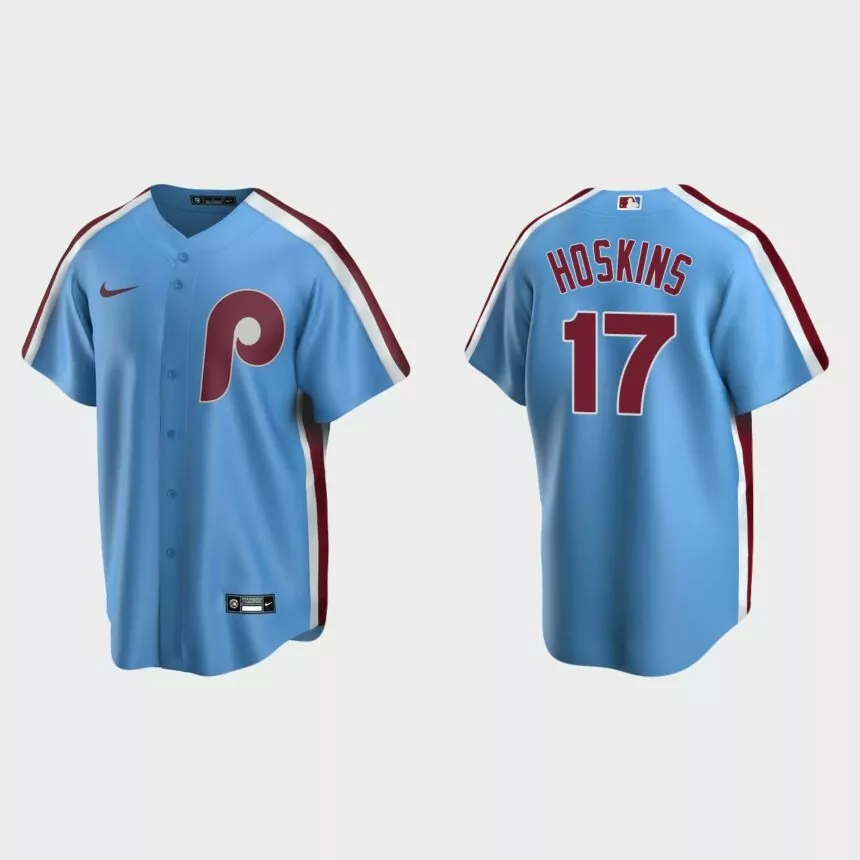 Men’s Rhys Hoskins #17 Philadelphia Phillies Cooperstown Collection Road Jersey – Light Blue