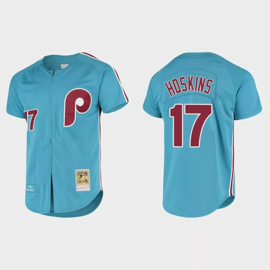 Men’s Rhys Hoskins Philadelphia Phillies Cooperstown Collection Authentic Jersey – Light Blue