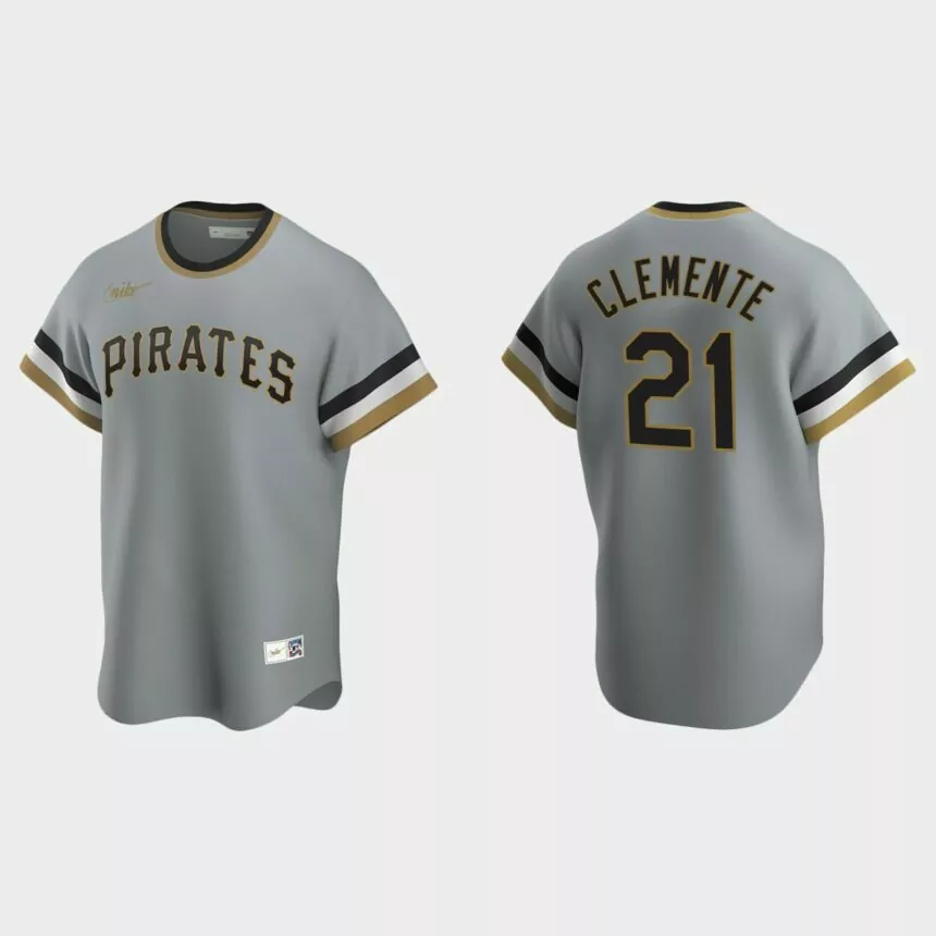 Men’s Roberto Clemente Pittsburgh Pirates Cooperstown Collection Road Jersey – Gray