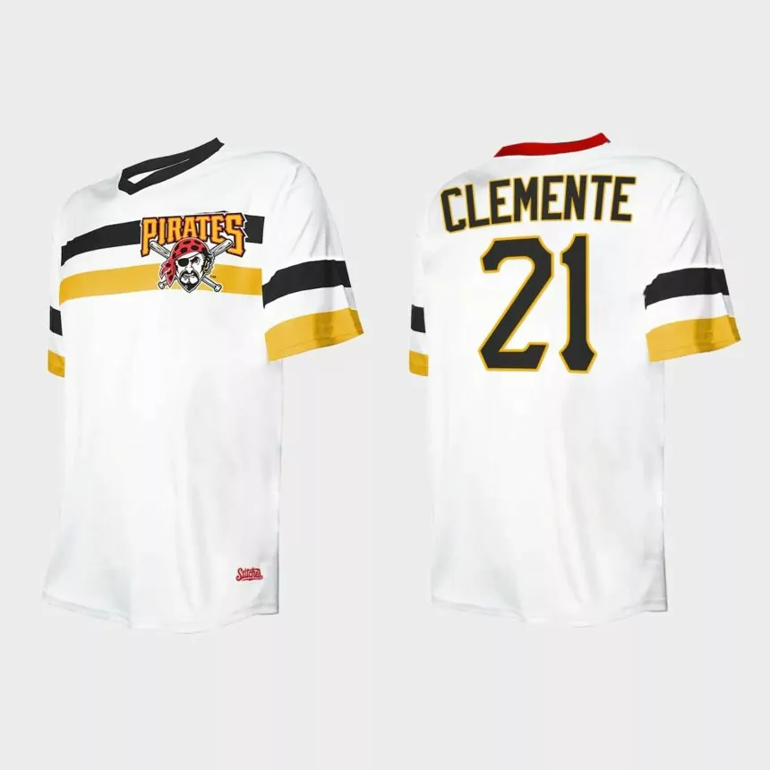 Men’s Roberto Clemente Pittsburgh Pirates Cooperstown Collection V-Neck Jersey – White