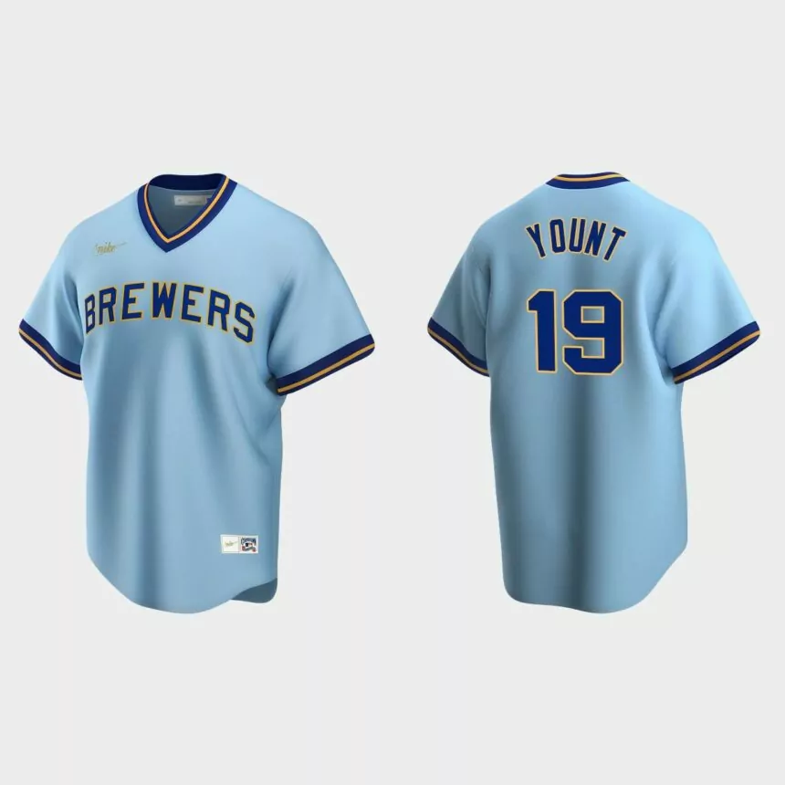 Men’s Robin Yount #19 Milwaukee Brewers Cooperstown Collection Road Jersey – Powder Blue