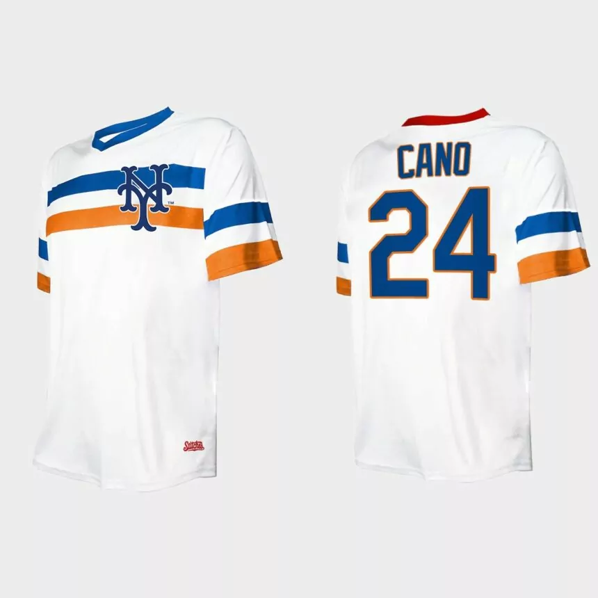 Men’s Robinson Cano New York Mets Cooperstown Collection V-Neck Jersey – White