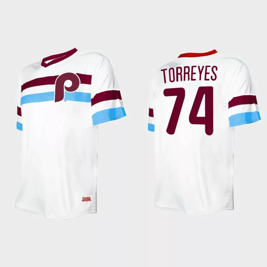 Men’s Ronald Torreyes Philadelphia Phillies Cooperstown Collection V-Neck Jersey – White