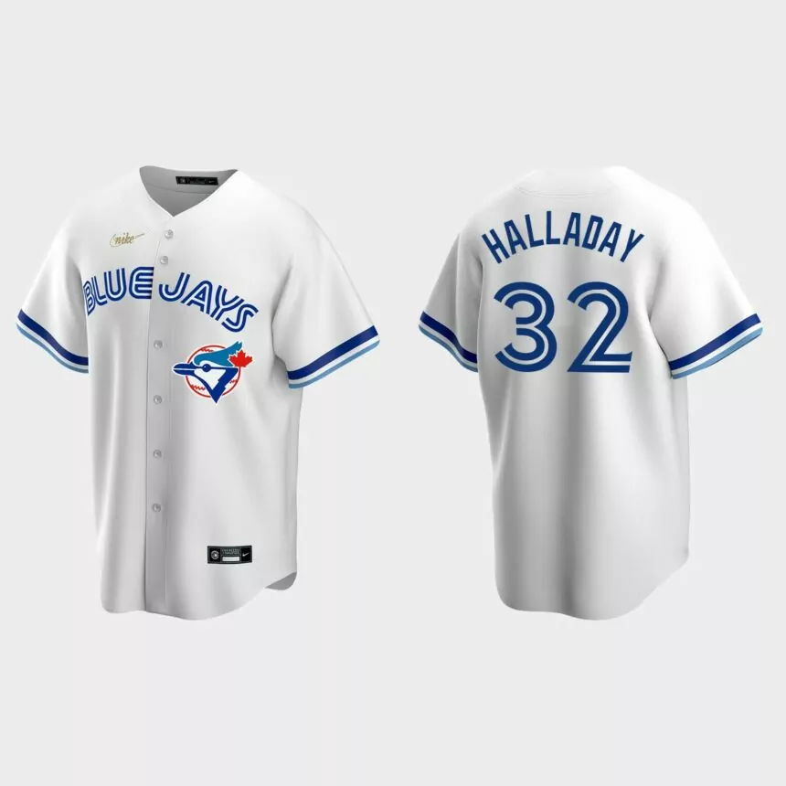 Men’s Roy Halladay #32 Toronto Blue Jays Cooperstown Collection Home Jersey – White