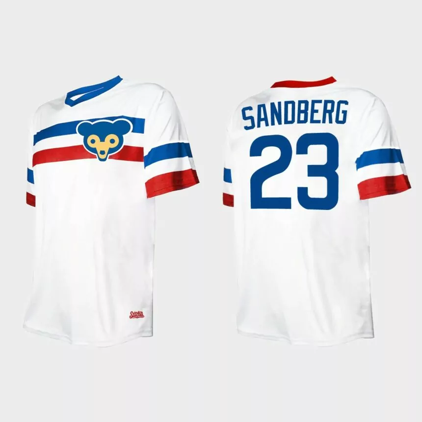 Men’s Ryne Sandberg Chicago Cubs Cooperstown Collection V-Neck Jersey – White