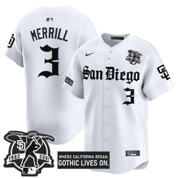 Men’s San Diego Padres ‘Gothic Edition’ Vapor Premier Limited Jersey – All Stitched Jackson Merrill  #  3