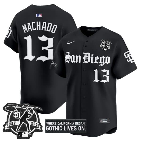 Men’s San Diego Padres ‘Gothic Edition’ Vapor Premier Limited Jersey – All Stitched Manny Machado