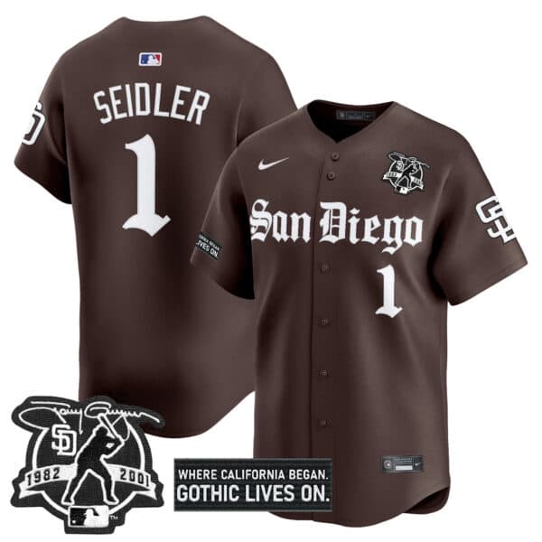 Men’s San Diego Padres ‘Gothic Edition’ Vapor Premier Limited Jersey – All Stitched Peter Seidler  1