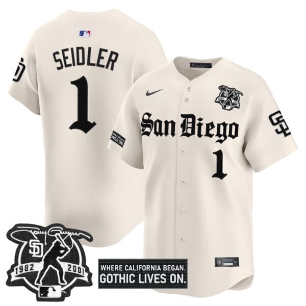 Men’s San Diego Padres ‘Gothic Edition’ Vapor Premier Limited Jersey – All Stitched Peter Seidler #1