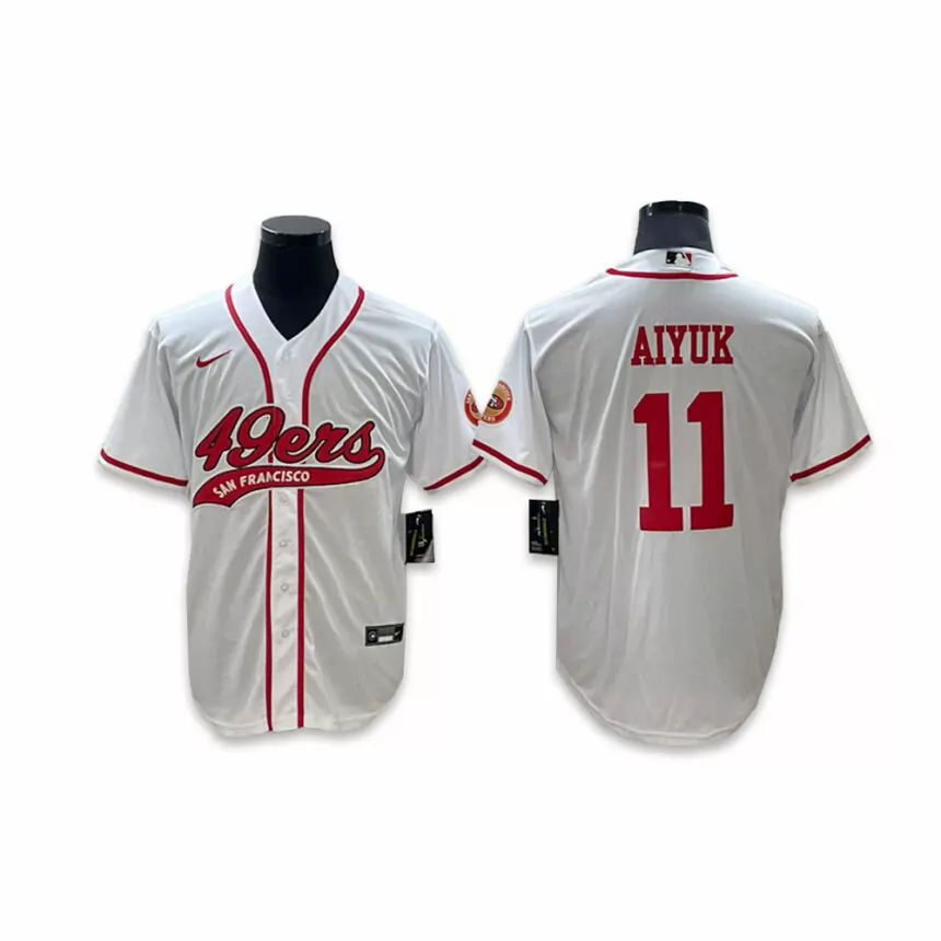 Men’s San Francisco 49ers #11 Brandon Aiyuk Co-branded Special White Baseball Jersey