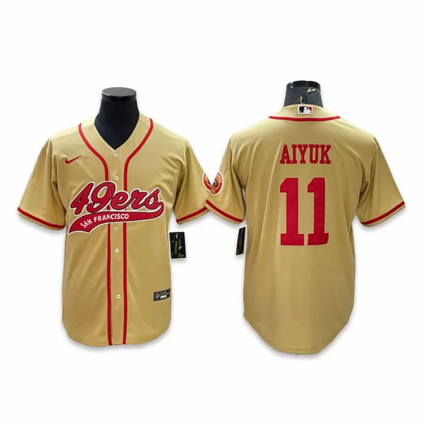 Men’s San Francisco 49ers #11 Brandon Aiyuk Co-branded Special Yellow Baseball Jersey