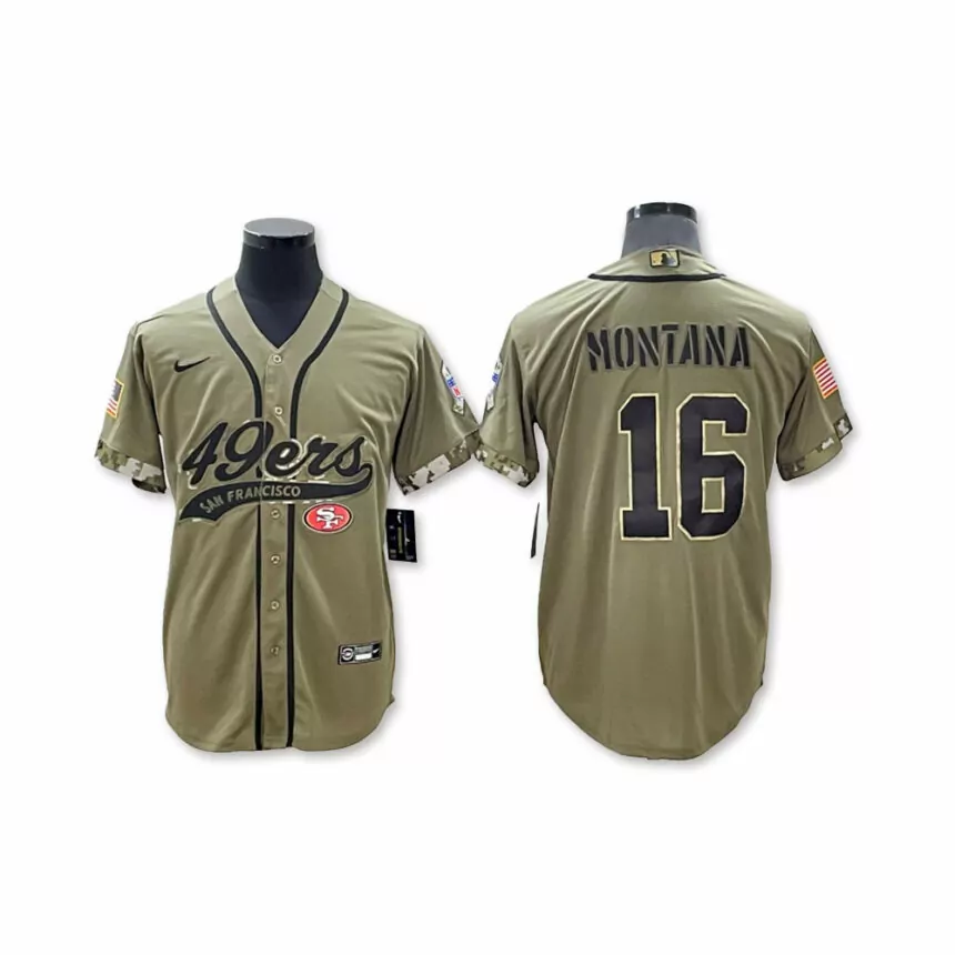 Men’s San Francisco 49ers #16 Joe Montana Tribute Joint Name Special Baseball Jersey