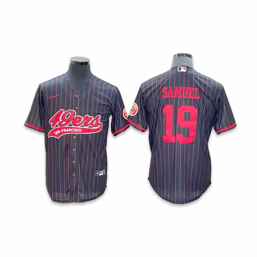 Men’s San Francisco 49ers #19 Deebo Samuel Co-branded Special Black red stripes Baseball Jersey