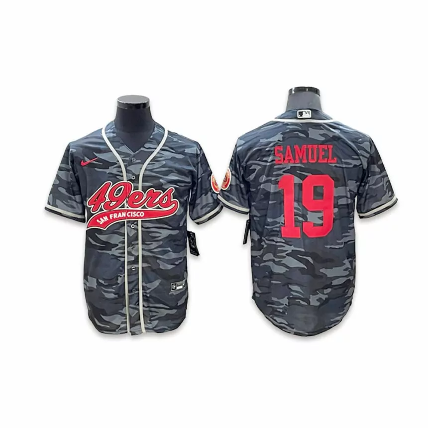 Men’s San Francisco 49ers #19 Deebo Samuel Co-branded Special City Camouflage Baseball Jersey