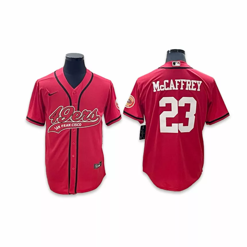 Men’s San Francisco 49ers #23 Christian McCaffrey Co-branded Special Red Baseball Jersey