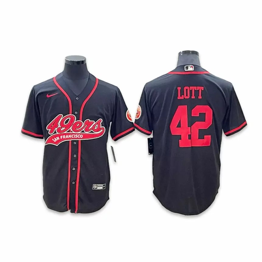 Men’s San Francisco 49ers #42 Ronnie Lott Co-Branded Special Black Baseball Jersey