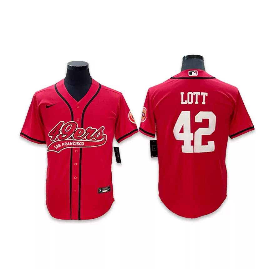 Men’s San Francisco 49ers #42 Ronnie Lott Co-branded Special Red Baseball Jersey