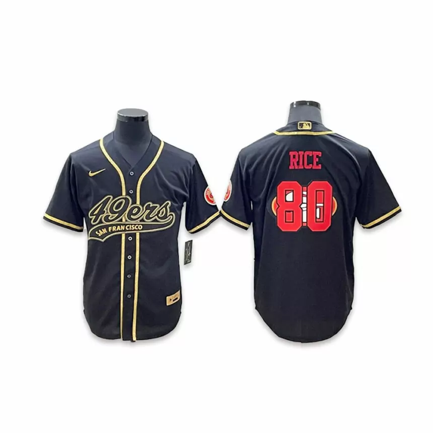 Men’s San Francisco 49ers #80 Jerry Rice Co-branded Special Black Gold Style Baseball Jersey