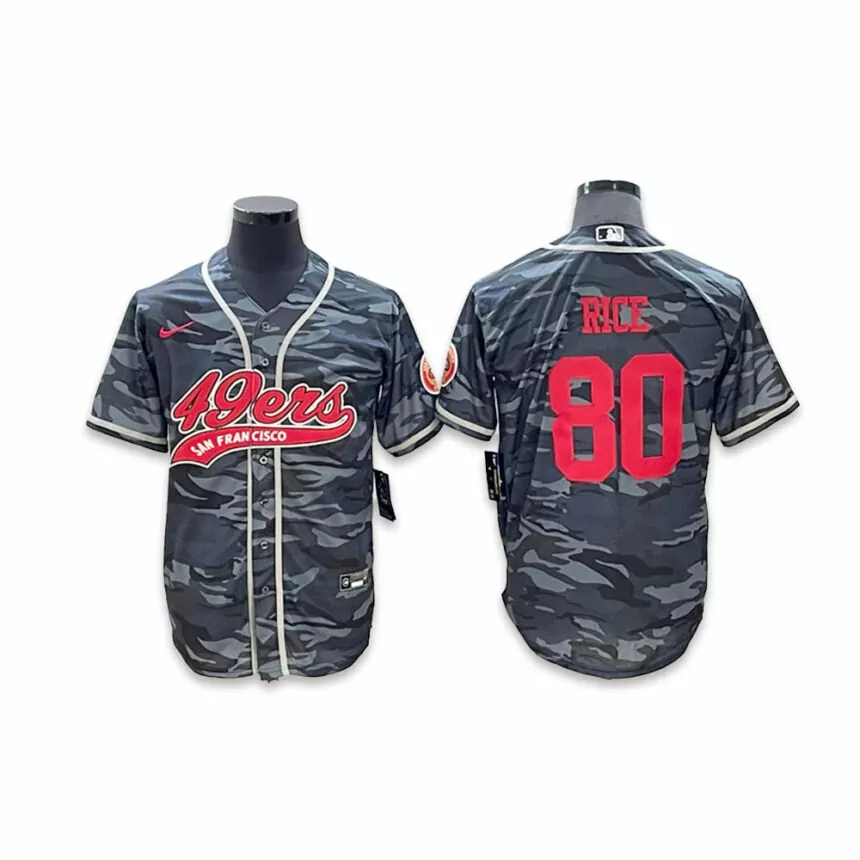Men’s San Francisco 49ers #80 Jerry Rice Co-branded Special City Camouflage Baseball Jersey