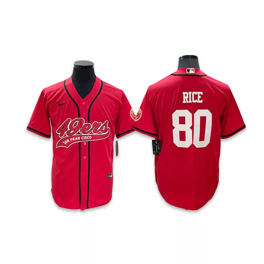 Men’s San Francisco 49ers #80 Jerry Rice Co-branded Special Red Baseball Jersey
